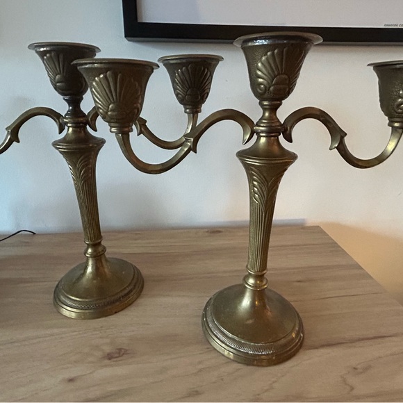 Vintage Brass Art Nouveau Style Candelabra Set 2 - Picture 12 of 16